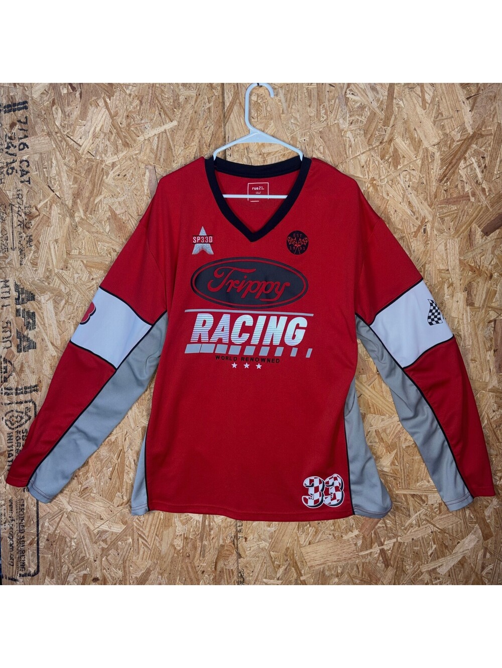 Rue21 Womens M Red Racing Jersey Long Sleeve Top
